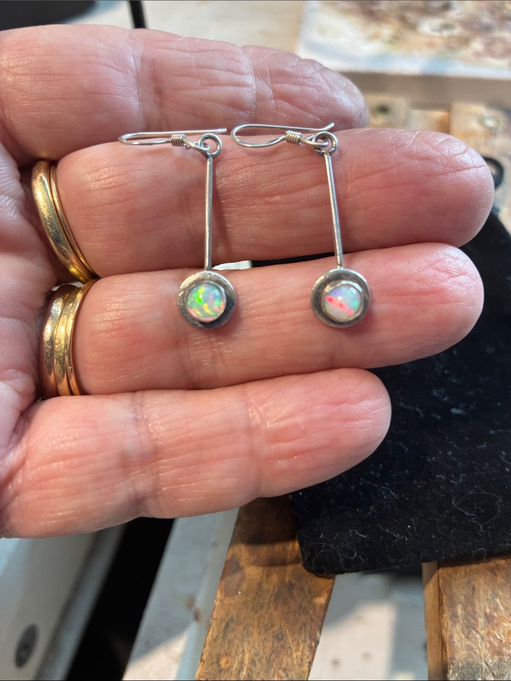 Flashy Opal 925 Dangle Earrings  1 inch